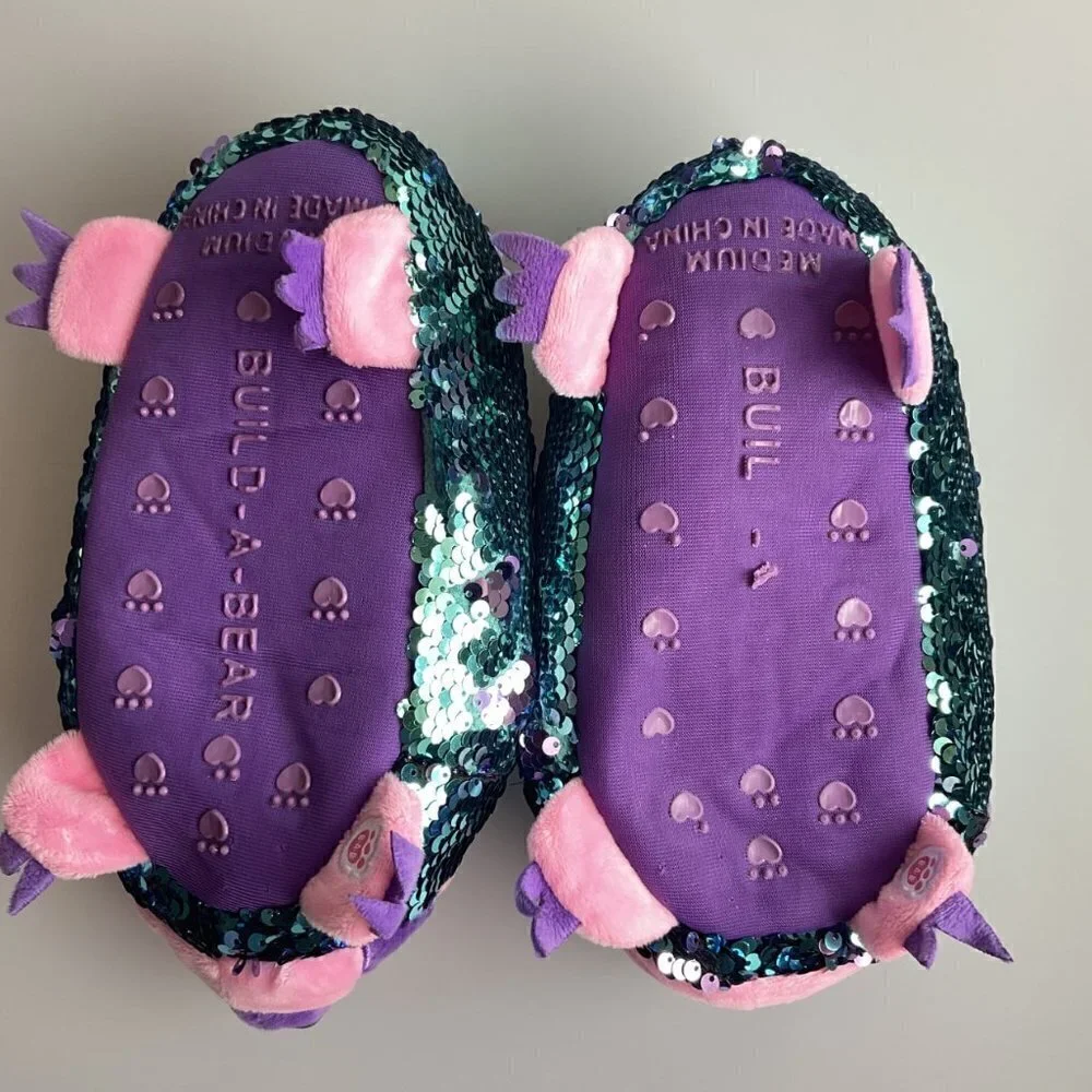 BUILD A BEAR RACCOON FLIP SEQUIN SLIPPERS MEDIUM 13-1